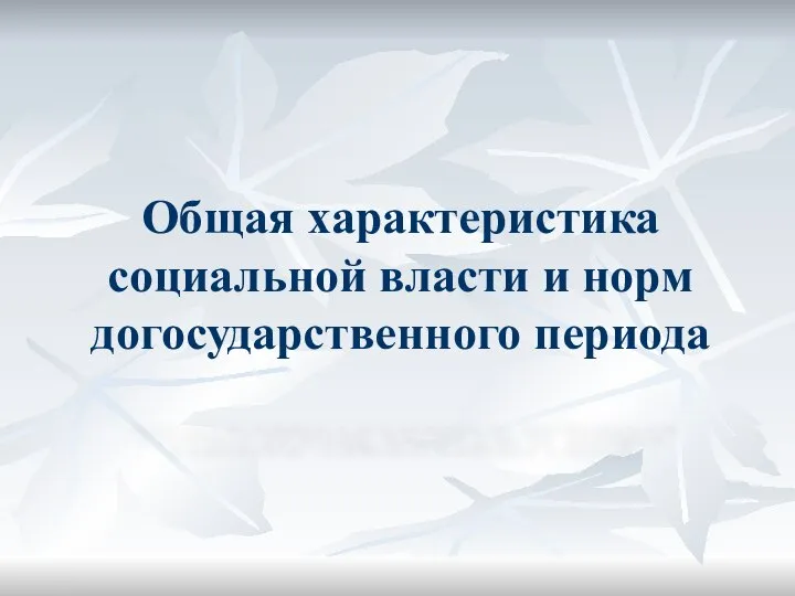 Общая характеристика социальной власти и норм догосударственного периода