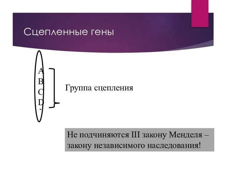 А В С D Группа сцепления Не подчиняются III закону Менделя