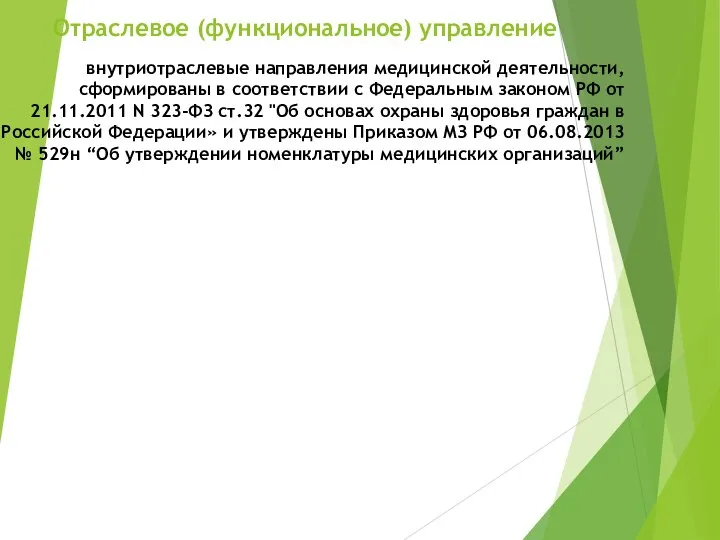 Отраслевое (функциональное) управление внутриотраслевые направления медицинской деятельности, сформированы в соответствии с