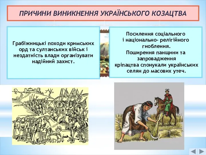 ПРИЧИНИ ВИНИКНЕННЯ УКРАЇНСЬКОГО КОЗАЦТВА Грабіжницькі походи кримських орд та султанських військ