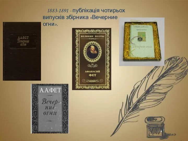 1883-1891 - публікація чотирьох випусків збірника «Вечерние огни».