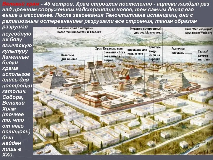 Великий храм - 45 метров. Храм строился постепенно - ацтеки каждый