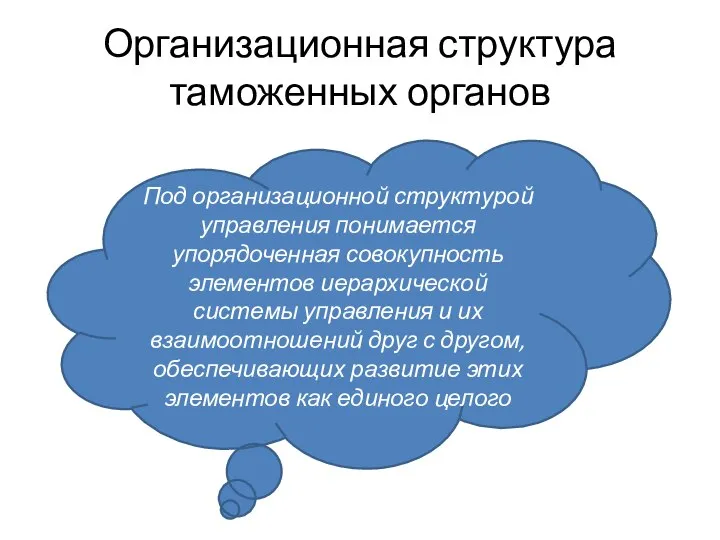 Организационная структура таможенных органов Под организационной структурой управления понимается упорядоченная совокупность