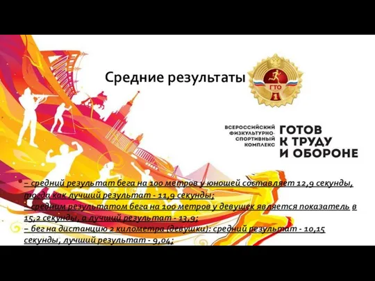 Средние результаты − средний результат бега на 100 метров у юношей