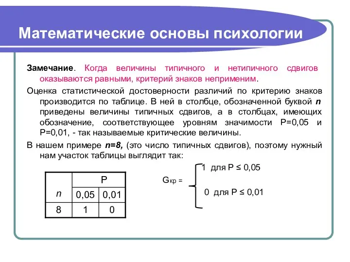 Математические основы психологии Замечание. Когда величины типичного и нетипичного сдвигов оказываются