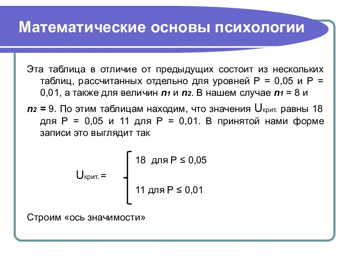 Математические основы психологии Эта таблица в отличие от предыдущих состоит из