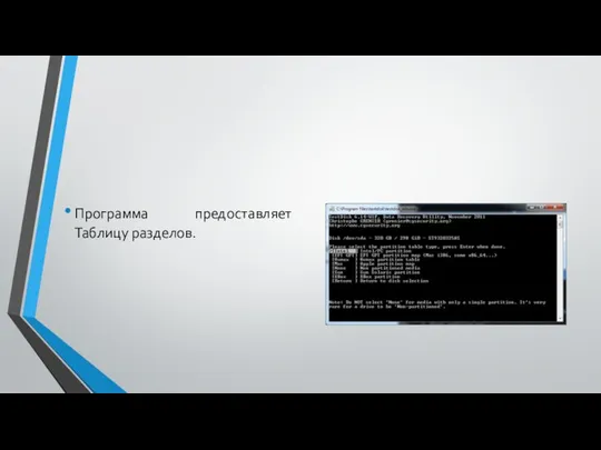 Программа предоставляет Таблицу разделов.