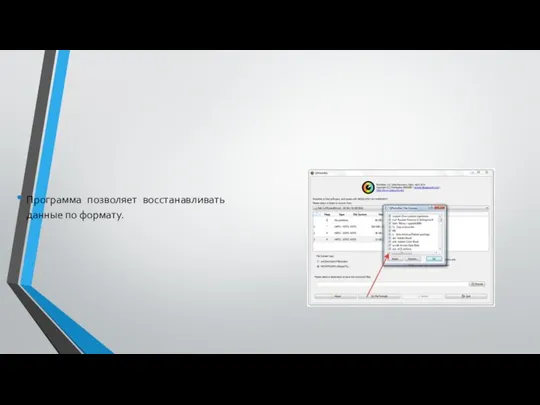 Программа позволяет восстанавливать данные по формату.