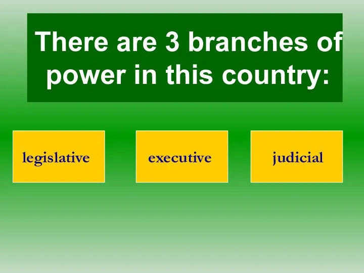 There are 3 branches of power in this country: legislative executive judicial