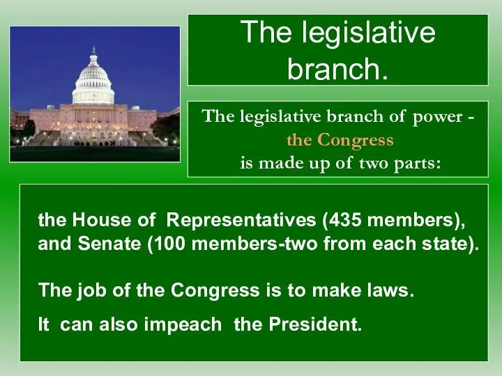 the House of Representatives (435 members), and Senate (100 members-two from