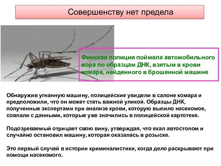 Совершенству нет предела Финская полиция поймала автомобильного вора по образцам ДНК,