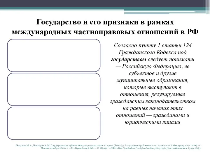 Государство и его признаки в рамках международных частноправовых отношений в РФ