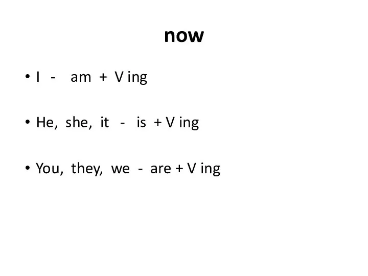 now I - am + V ing He, she, it -