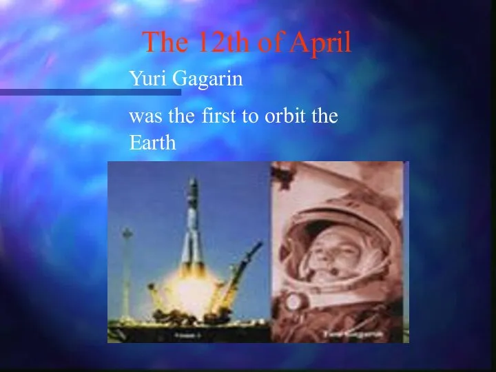 The 12th of April Yuri Gagarin was the first to orbit the Earth