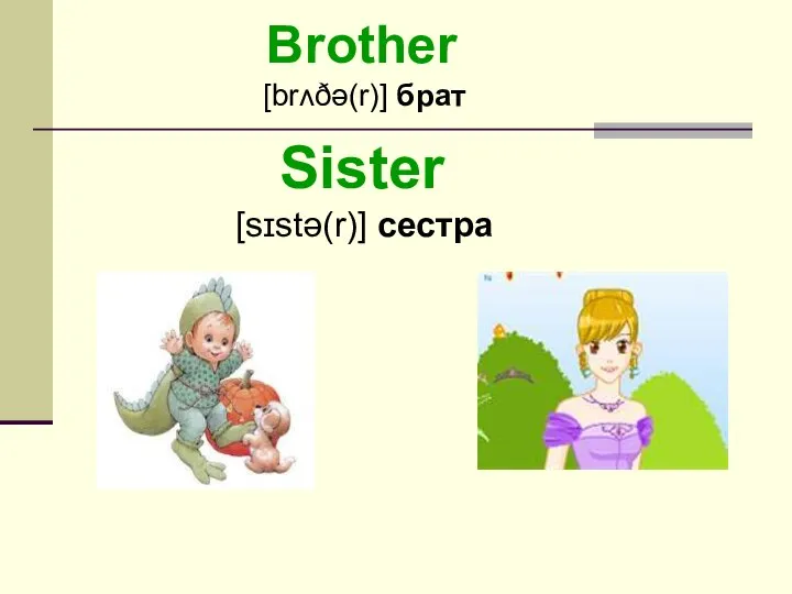 Brother [brʌðə(r)] брат Sister [sɪstə(r)] сестра