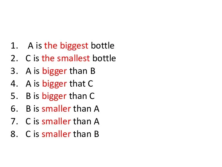 A is the biggest bottle C is the smallest bottle A