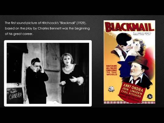 The first sound picture of Hitchcock's "Blackmail" (1929), based on the