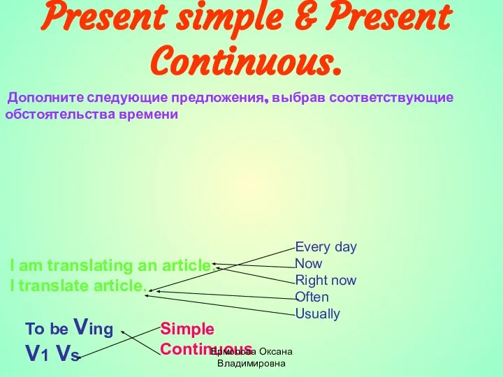 Present simple & Present Continuous. Дополните следующие предложения, выбрав соответствующие обстоятельства