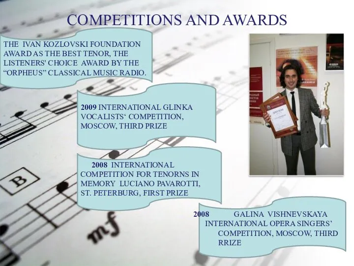 REPERTOIRE COMPETITIONS AND AWARDS 2009 INTERNATIONAL GLINKA VOCALISTS‘ COMPETITION, MOSCOW, THIRD