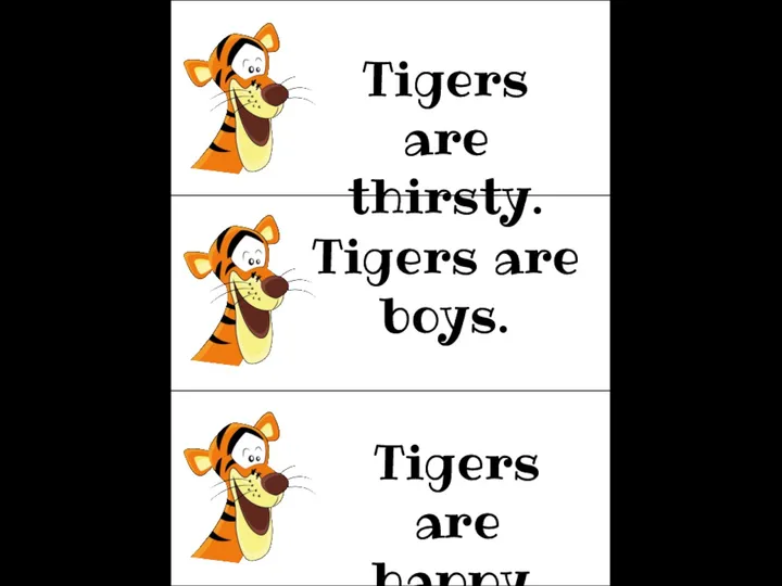 Tigers are boys. Tigers are thirsty. Tigers are happy.