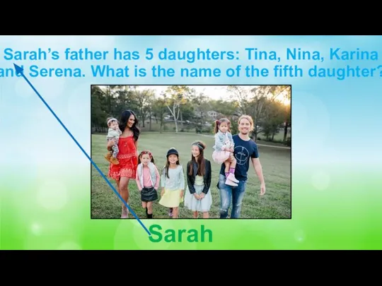 Sarah’s father has 5 daughters: Tina, Nina, Karina and Serena. What