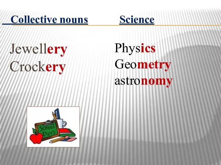 Jewellery Crockery Physics Geometry astronomy Collective nouns Science