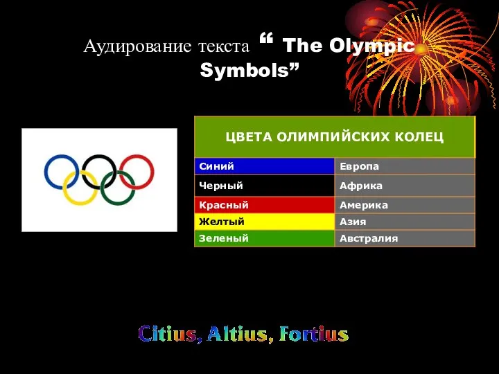 Аудирование текста “ The Olympic Symbols”