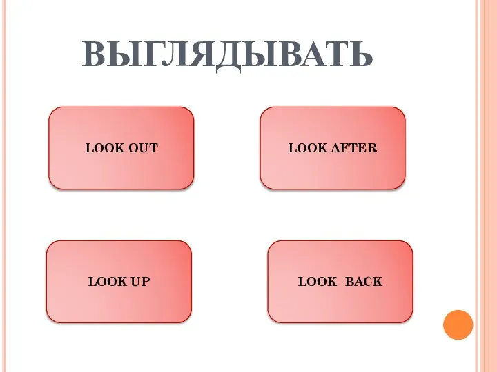 ВЫГЛЯДЫВАТЬ LOOK OUT LOOK BACK LOOK UP LOOK AFTER