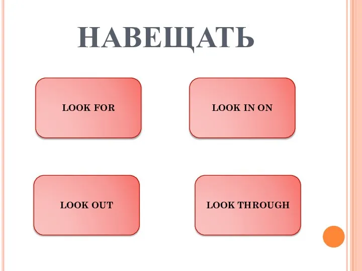 НАВЕЩАТЬ LOOK FOR LOOK THROUGH LOOK OUT LOOK IN ON