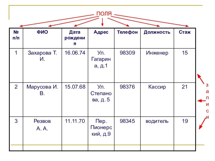 записи ПОЛЯ