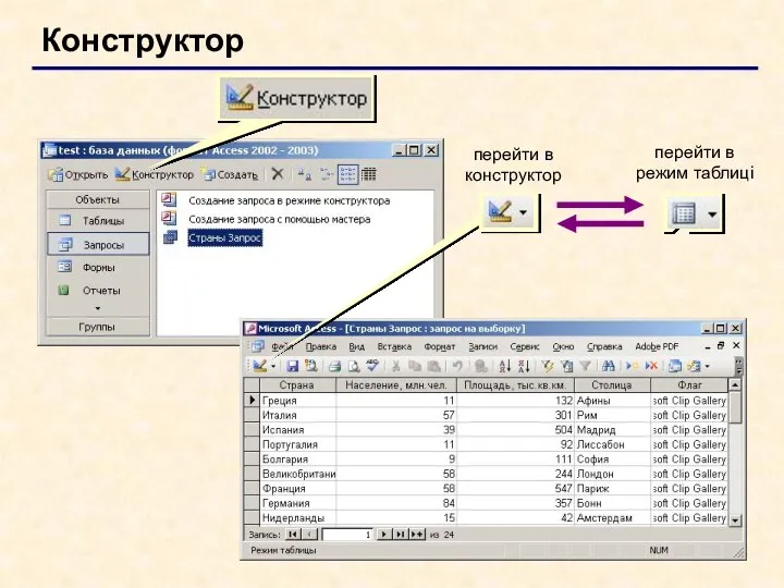 Конструктор перейти в конструктор перейти в режим таблиці