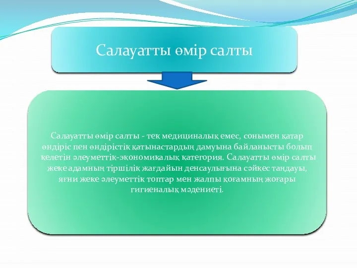 Салауатты өмір салты Салауатты өмір салты - тек медициналық емес, сонымен