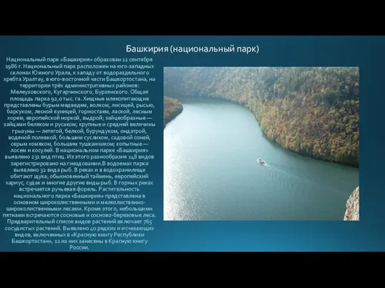 Башкирия (национальный парк) Национальный парк «Башкирия» образован 11 сентября 1986 г.