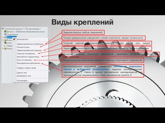 Виды креплений Заделка (запрет любых смещений) Ползун (разрешение смещений в своей