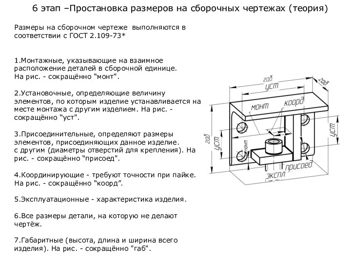 6 этап –Простановка размеров на сборочных чертежах (теория) Размеры на сборочном