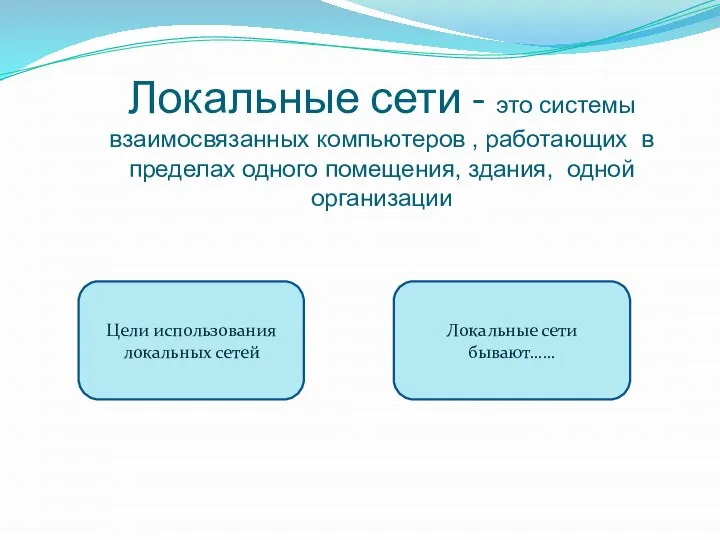 Локальные сети - это системы взаимосвязанных компьютеров , работающих в пределах