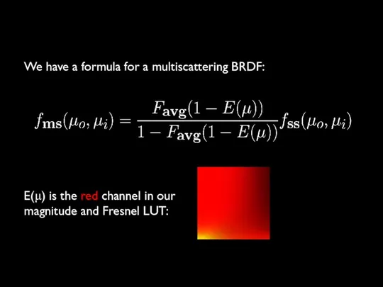 We have a formula for a multiscattering BRDF: E(μ) is the