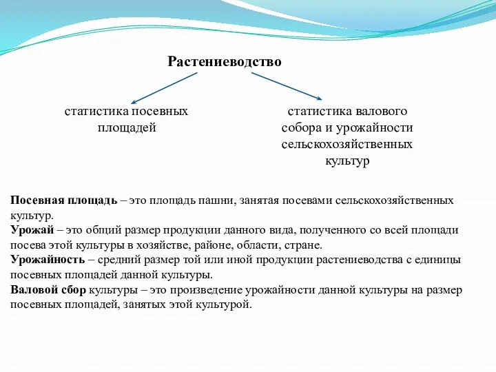 Посевная площадь – это площадь пашни, занятая посевами сельскохозяйственных культур. Урожай