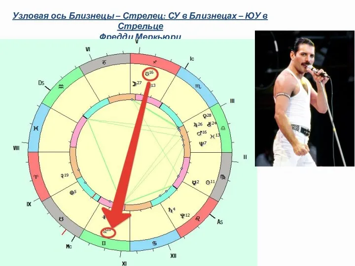 Узловая ось Близнецы – Стрелец: СУ в Близнецах – ЮУ в Стрельце Фредди Меркьюри