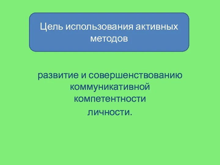 развитие и совершенствованию коммуникативной компетентности личности. Цель использования активных методов