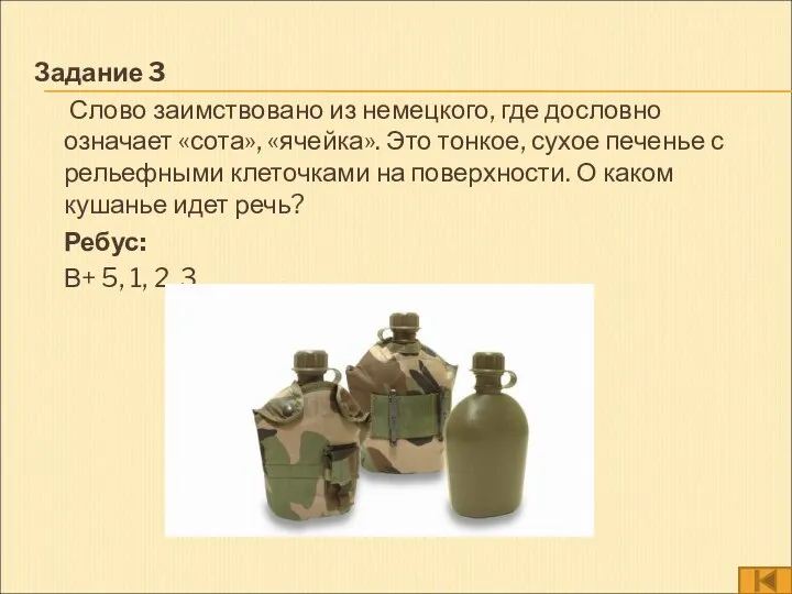 Задание 3 Слово заимствовано из немецкого, где дословно означает «сота», «ячейка».