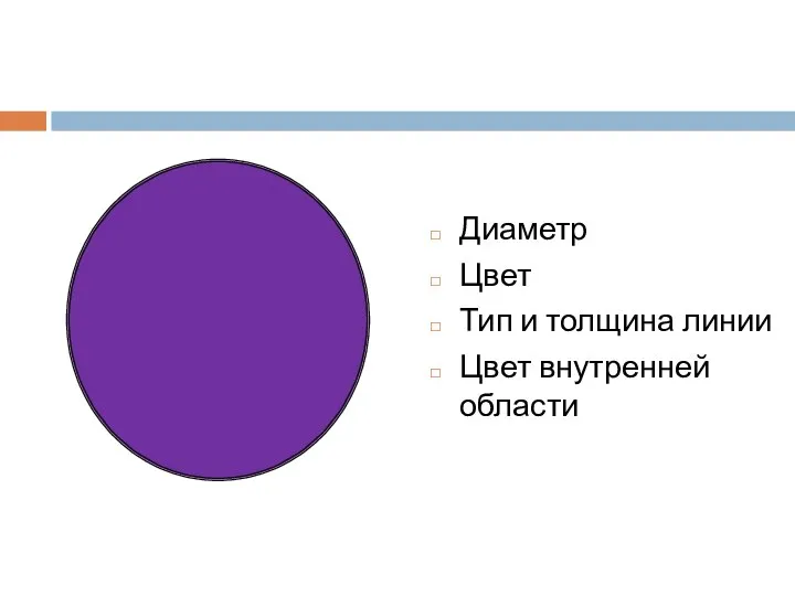 Диаметр Цвет Тип и толщина линии Цвет внутренней области