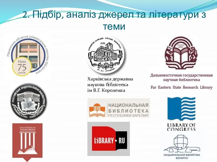 2. Підбір, аналіз джерел та літератури з теми Харківська державна наукова бібліотека ім В.Г. Короленка