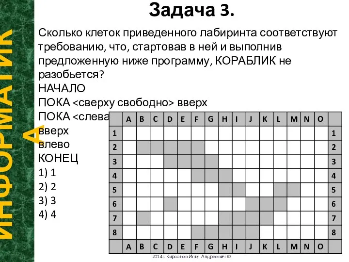 Задача 3. ИНФОРМАТИКА 2014г. Кирсанов Илья Андреевич © Сколько клеток приведенного