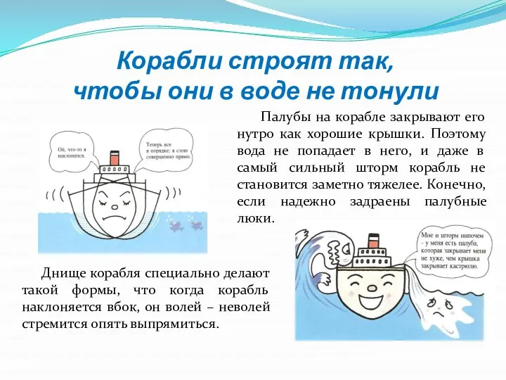 Корабли строят так, чтобы они в воде не тонули Днище корабля