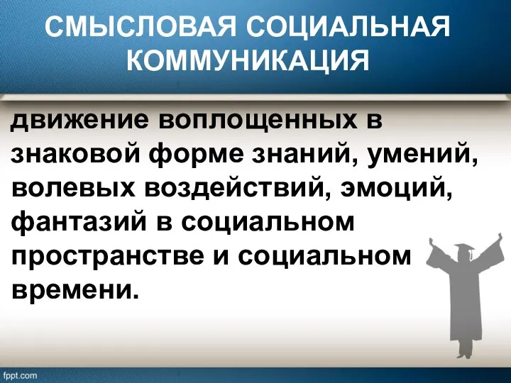 СМЫСЛОВАЯ СОЦИАЛЬНАЯ КОММУНИКАЦИЯ движение воплощенных в знаковой форме знаний, умений, волевых