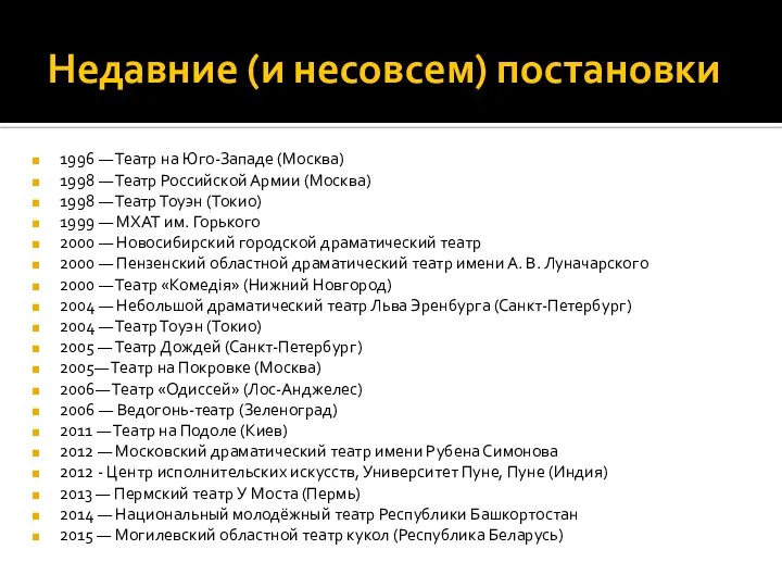 Недавние (и несовсем) постановки 1996 — Театр на Юго-Западе (Москва) 1998