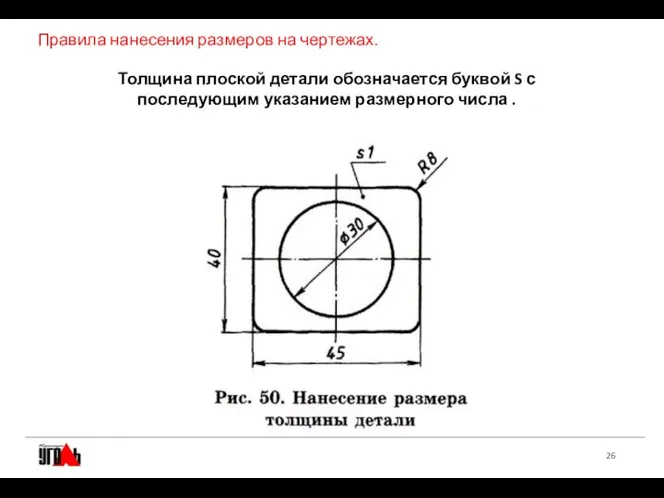 Правила нанесения размеров на чертежах. Толщина плоской детали обозначается буквой S