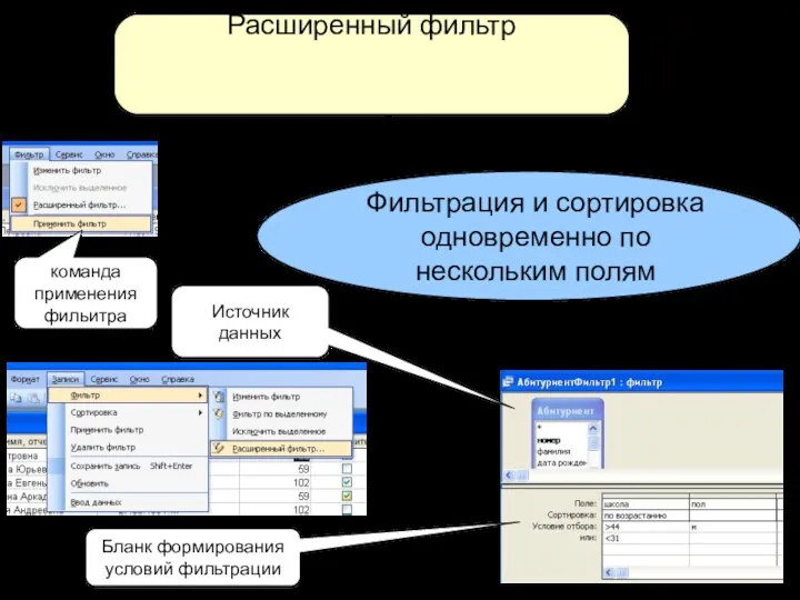 Расширенный фильтр Фильтрация и сортировка одновременно по нескольким полям Источник данных