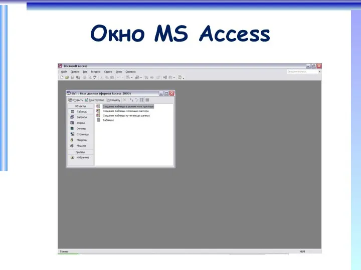 Окно MS Access